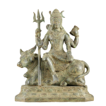 Indonesian Bronze Lord Shiva Seated on Nandi | 16" x 14" x 8" | 4.6 kg | Lost Wax Cast Bronze Sculpture | Traditional Hindu Art | Sacred Statue | Jaipurio